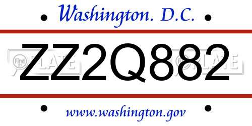 ZZ2Q882 District Of Columbia License Plate