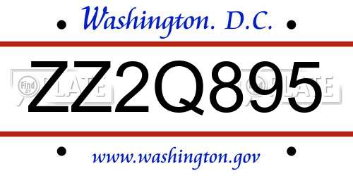 ZZ2Q895 District Of Columbia License Plate