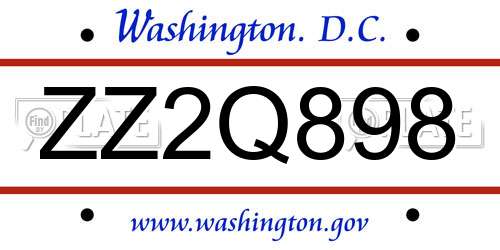 ZZ2Q898 District Of Columbia License Plate
