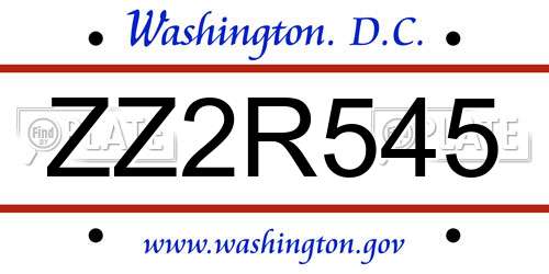 ZZ2R545 District Of Columbia License Plate