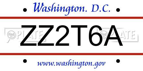 ZZ2T6A District Of Columbia License Plate