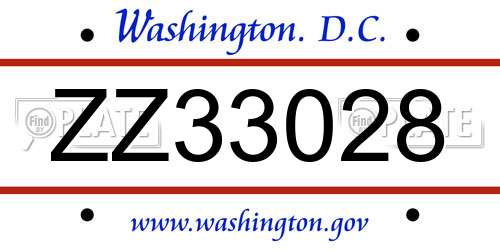 ZZ33028 District Of Columbia License Plate