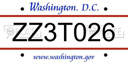 ZZ3T026 District Of Columbia License Plate