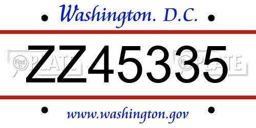 ZZ45335 District Of Columbia License Plate