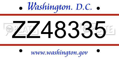 ZZ48335 District Of Columbia License Plate