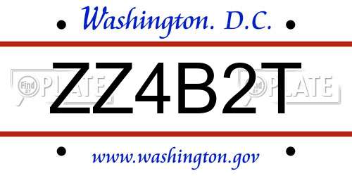 ZZ4B2T District Of Columbia License Plate