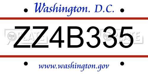 ZZ4B335 District Of Columbia License Plate