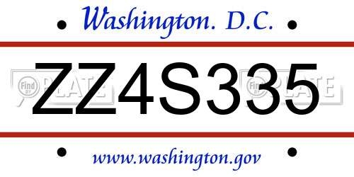 ZZ4S335 District Of Columbia License Plate
