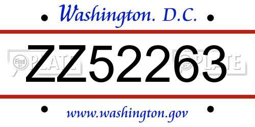 ZZ52263 District Of Columbia License Plate