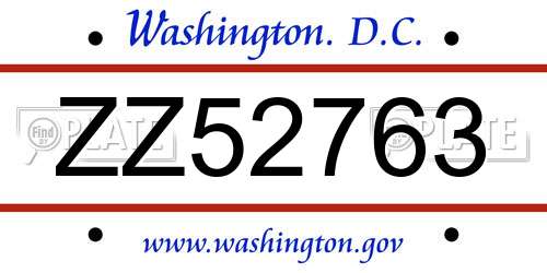 ZZ52763 District Of Columbia License Plate