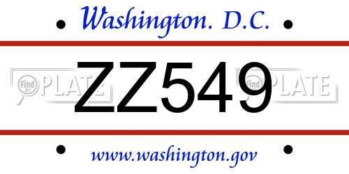 ZZ549 District Of Columbia License Plate