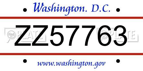 ZZ57763 District Of Columbia License Plate