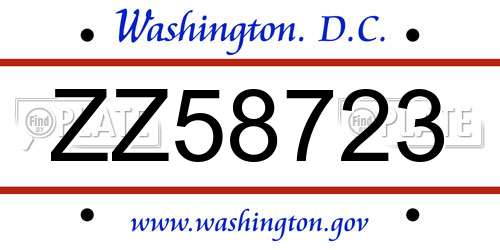 ZZ58723 District Of Columbia License Plate