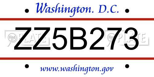 ZZ5B273 District Of Columbia License Plate