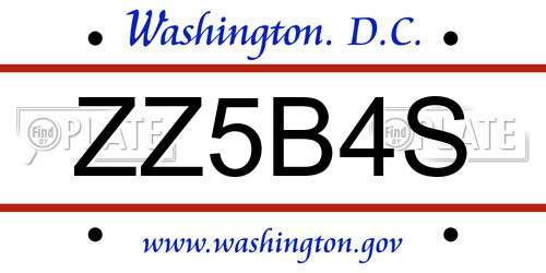 ZZ5B4S District Of Columbia License Plate