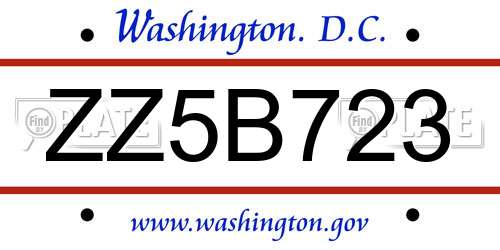 ZZ5B723 District Of Columbia License Plate