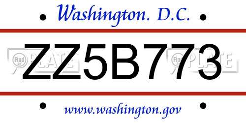ZZ5B773 District Of Columbia License Plate