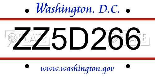 ZZ5D266 District Of Columbia License Plate