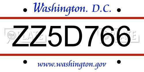 ZZ5D766 District Of Columbia License Plate