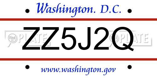 ZZ5J2Q District Of Columbia License Plate