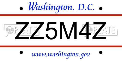 ZZ5M4Z District Of Columbia License Plate