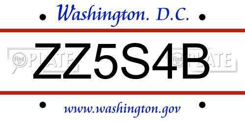 ZZ5S4B District Of Columbia License Plate