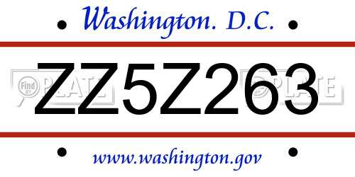 ZZ5Z263 District Of Columbia License Plate