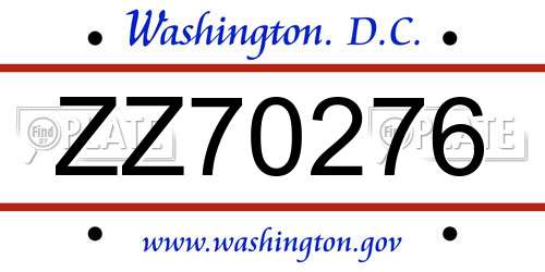 ZZ70276 District Of Columbia License Plate