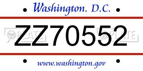 ZZ70552 District Of Columbia License Plate