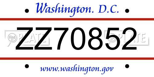 ZZ70852 District Of Columbia License Plate