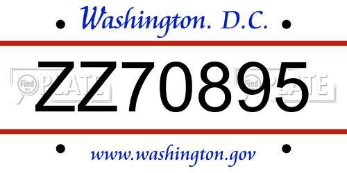 ZZ70895 District Of Columbia License Plate