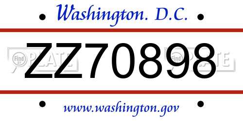 ZZ70898 District Of Columbia License Plate
