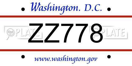 ZZ778 District Of Columbia License Plate