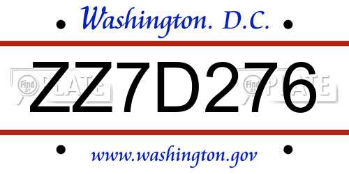 ZZ7D276 District Of Columbia License Plate