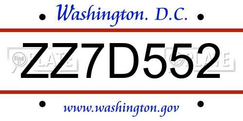 ZZ7D552 District Of Columbia License Plate