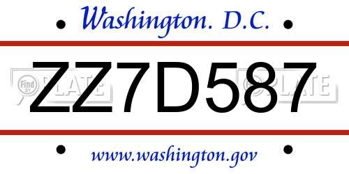 ZZ7D587 District Of Columbia License Plate