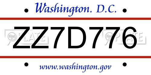 ZZ7D776 District Of Columbia License Plate