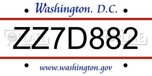 ZZ7D882 District Of Columbia License Plate