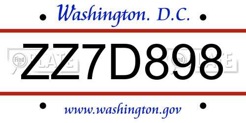 ZZ7D898 District Of Columbia License Plate