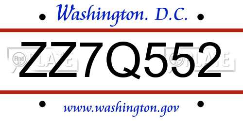 ZZ7Q552 District Of Columbia License Plate