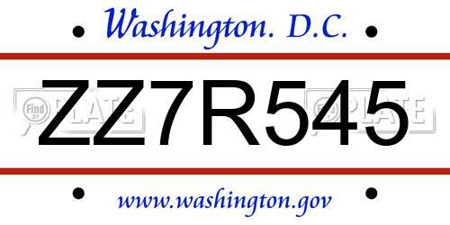 ZZ7R545 District Of Columbia License Plate