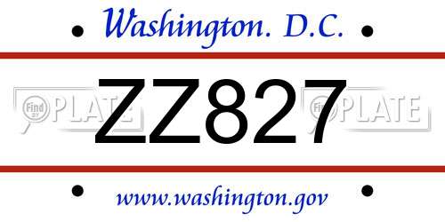 ZZ827 District Of Columbia License Plate