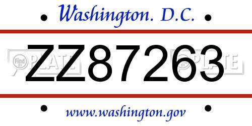 ZZ87263 District Of Columbia License Plate