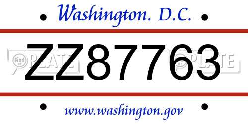 ZZ87763 District Of Columbia License Plate