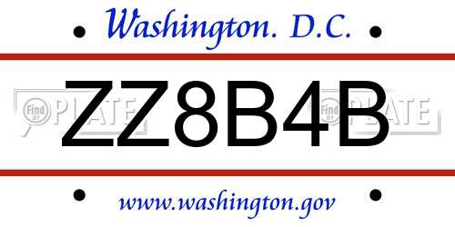 ZZ8B4B District Of Columbia License Plate