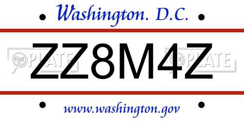 ZZ8M4Z District Of Columbia License Plate