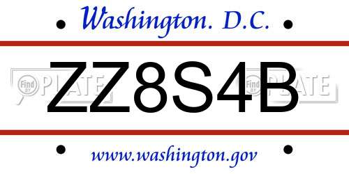 ZZ8S4B District Of Columbia License Plate
