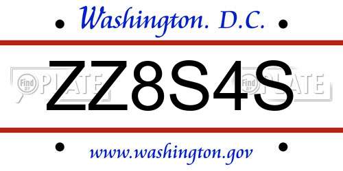 ZZ8S4S District Of Columbia License Plate