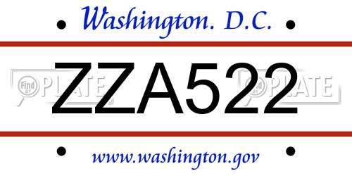ZZA522 District Of Columbia License Plate