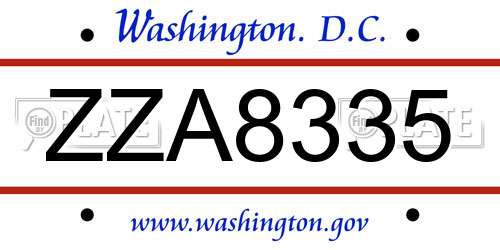 ZZA8335 District Of Columbia License Plate